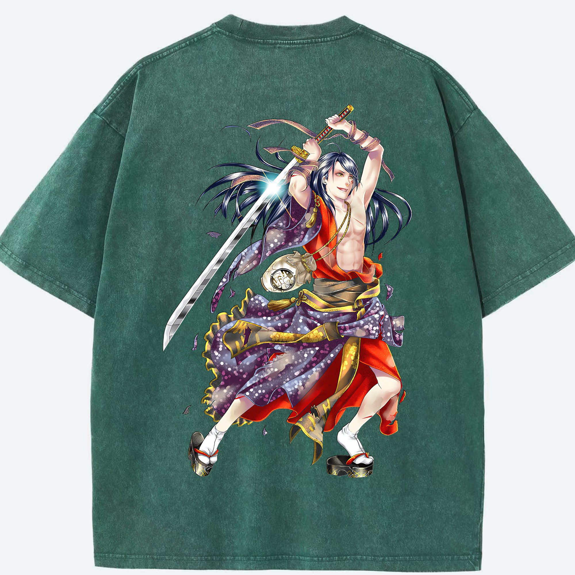 （画像用） 刀剣乱舞 Touken Ranbu 綿100% ヴィンテージ風 半袖Tシャツ（背面プリント）